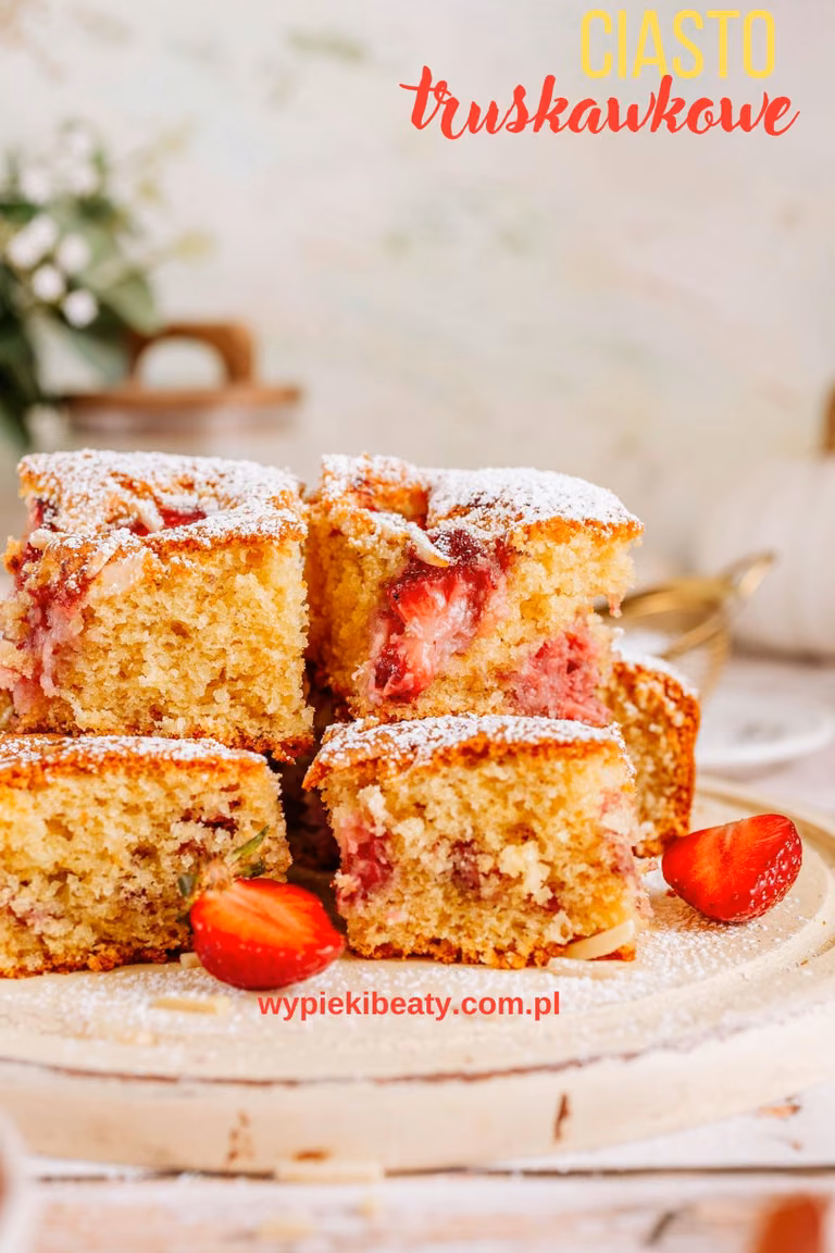 Truskawkowe ciasto z migdałami - przepis - Wypieki Beaty