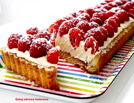Wyjątkowo smaczna tarta z malinami. Kruche ciasto Aarona