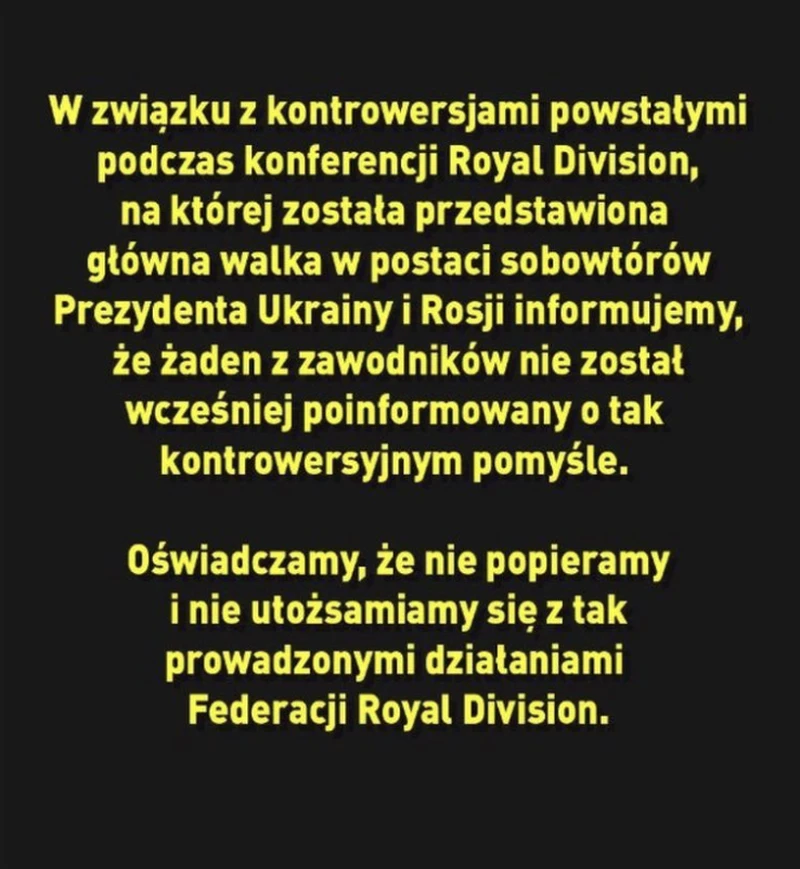 Zawodnicy Royal Division wydali oświadczenie. NIE POPIERAMY!
