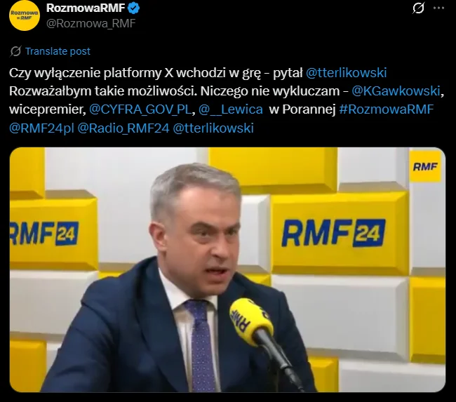 Zdjęcie Minister Cyfryzacji rozważa wyłączenie platformy X w Polsce! "Wolność słowa przysługuje ludziom, a nie algorytmom" #2