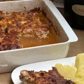 Schab zapiekany pod mięsem mielonym i żółtym serem