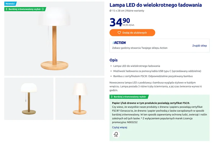 Zdjęcie Ta lampa z Action za 34,90 zł to hit! Bambusowa baza, 3 tryby światła i ładowanie USB #1
