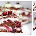 Czekoladowy tort z bitą śmietaną i wisniami
