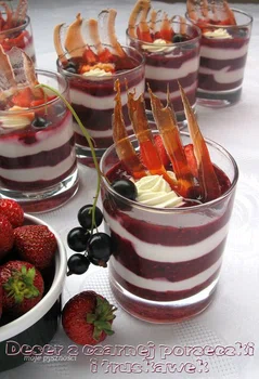 Deser z czarnej porzeczki i truskawek