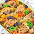 Pieczone udka z kaszą bulgur i warzywami