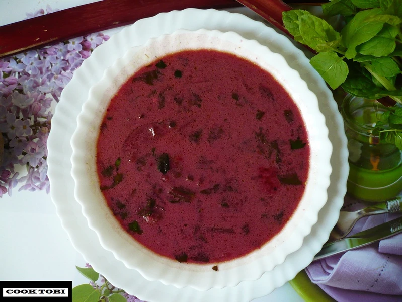 Zupa z botwinki z rabarbarem i miętą