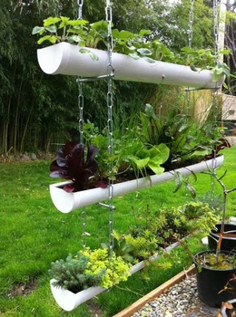 Warzywny ogródek w konstrukcji z rynien